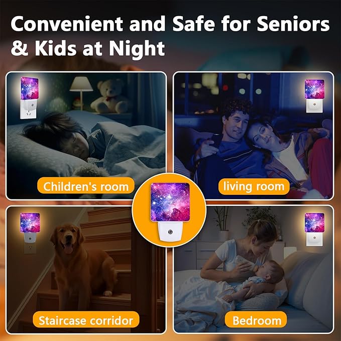 GANTINIR Purple Galaxy Space Night Light, Plug-into Nightlight White LED Lamp, Energy Efficient Decor Desk Lamp for Bedroom Hallway Stairs Bathroom
