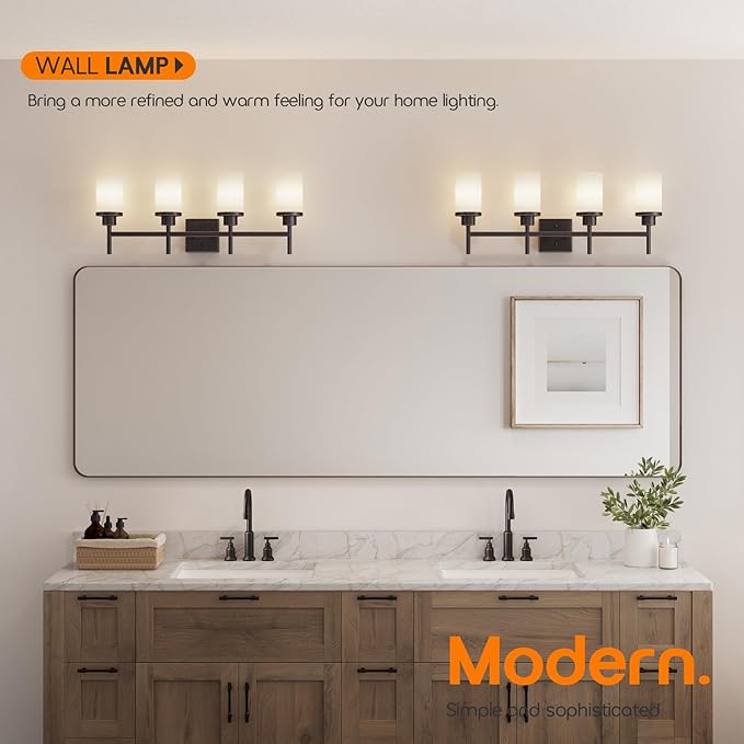 AONEON Bathroom Light Fixtures 4-Light Bathrom Vanity Lightings with White Frosted Glass Shade, Oil Rubbed Bronze Wall Lamps Over Mirror T001ORB-L4