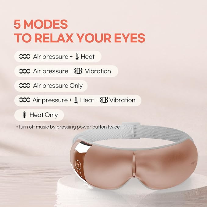 HubiCare Eye Massager with Heat, Vibration, and Music Helps Relieve Strain, Dark Circles, Dryness, and for Migraine Relief Relaxation and Better Sleep Valentines Day Gifts for Women/Men (Rose Gold)