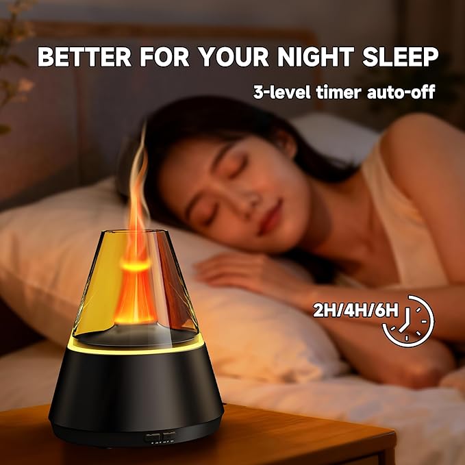 Essential Oil Diffuser, 7 Colors Flame Effect Aroma Humidifier with Timer, Ultrasonic Aromatherapy Diffuser for Home, Office, Bedroom, Yoga (Black)