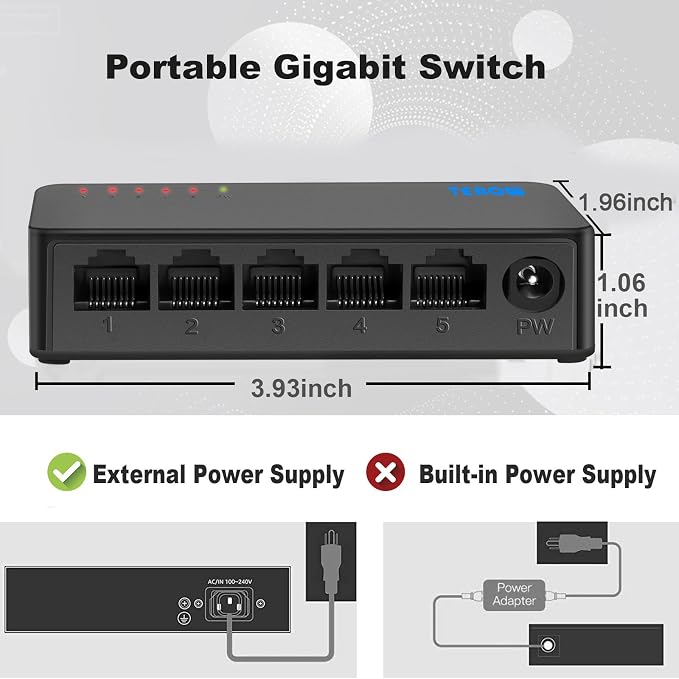 5 Port Gigabit Network Switch, Portable Switch | Plug & Play | Fanless Housing - Image 2