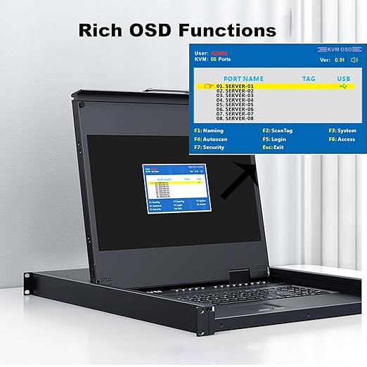Rack Mount KVM w/17.3" LCD Monitor, MT-VIKI 8 Port HDMI KVM Switch 1920x1080@60Hz for 1U 19" Rack Support OSD Menu/Hotkey+ 8 KVM Cables + Keyboard + Touchpad+ Drawer