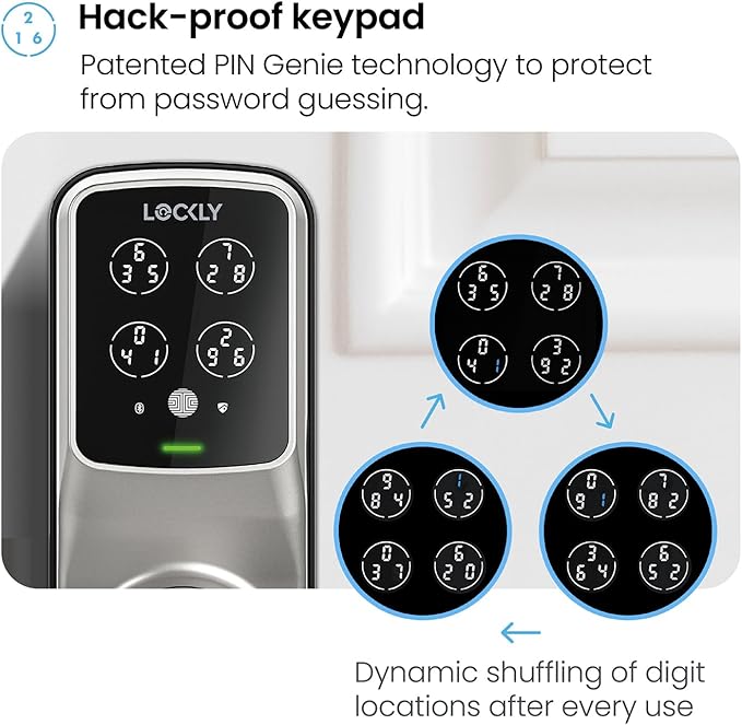Lockly Secure Plus Smart Lock Bluetooth, 3D Biometric Fingerprint Sensor Front Door Lock with Handle, Digital Keypad Keyless Entry Door Lock, Voice Control & Auto Lock - Latch Edition