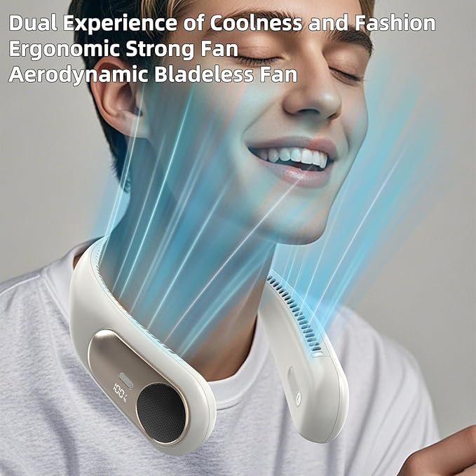 Portable Neck Fan,Personal Wearable Bladeless Fan,LED Display,4-Speeds,6000mAh USB Rechargeable,360° Strong Cooling Wind,Hands Free,White Elephant Gift,Christmas Gifts for Men Women (Light grey)