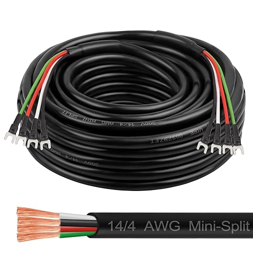 MOOKEERF 14/4 AWG Mini-Split Cable - 25FT 14 AWG 4 Conductor Control Cable 300V Stranded Oxygen-Free Pure Copper Wire for Mini Split Air Conditioner,Heat Pump,HVAC Systems and Speaker Systems