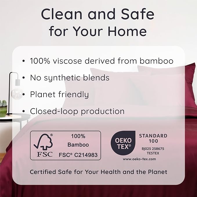 Bambaw 100% Viscose Derived from Bamboo Sheets King Set – 6pcs Set of Cooling Sheets King Size Deep Pocket, Fits Up to 16'' with Elastic Corner Straps, Ultra Soft Bed Sheets King (Burgundy)