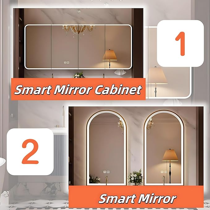 Bathroom Vanity with Double Sinks - LED Smart Defogging Mirror & Equipped with Tissue Hole | Modern Double Sink Bathroom Cabinet, 2 Drawers & Wavy Panel, Dark Blue (Mirror Cabinet, 52IN)