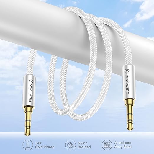 SYNCWIRE 3.5mm Aux Cable Nylon Braided Auxiliary Audio Cable Male to Male Headphone Audio Cord (10ft/3m, Hi-Fi Sound) Aux Cord for Car, Headphone, Home Stereos, Speaker, iPhones, iPods, iPad, Echo