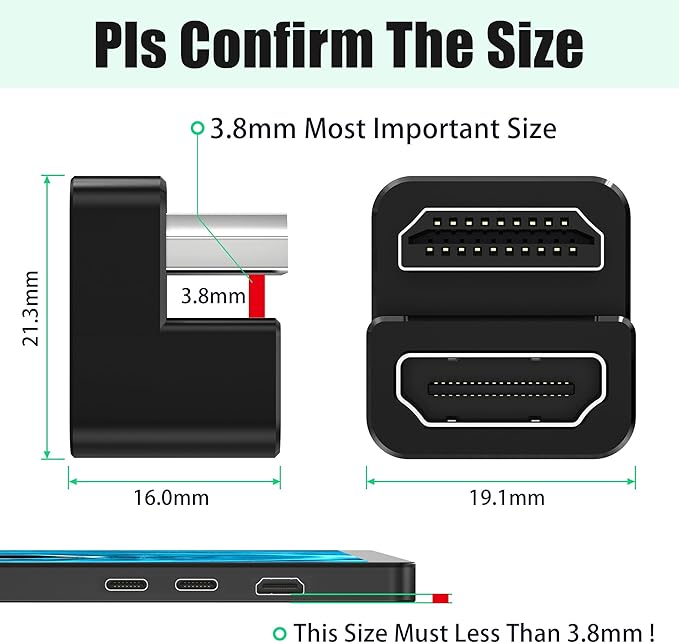 AGVEE 2 Pack (Long Side Inward) 180 Degree Angled HDMI Male to HDMI Female Adapter, U-Shaped 8K@60HZ Converter Coupler Connector Extender for Portable Display Monitor Accessories, Black
