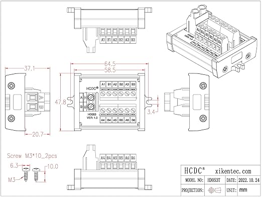 Screw Mount 30Amp 48V 2x6 Position Screw Terminal Block Distribution Module