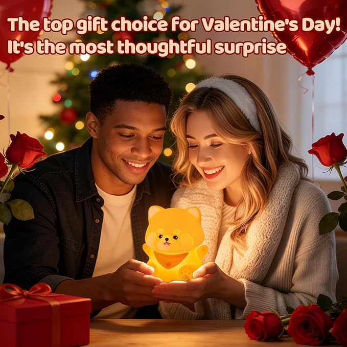 Rytinazzz Red Panda Night Light, 50-Hour Battery & Pat Control, Squishy Silicone Lamp for Kids Nursery, USB Rechargeable with Timer, Valentines Gifts