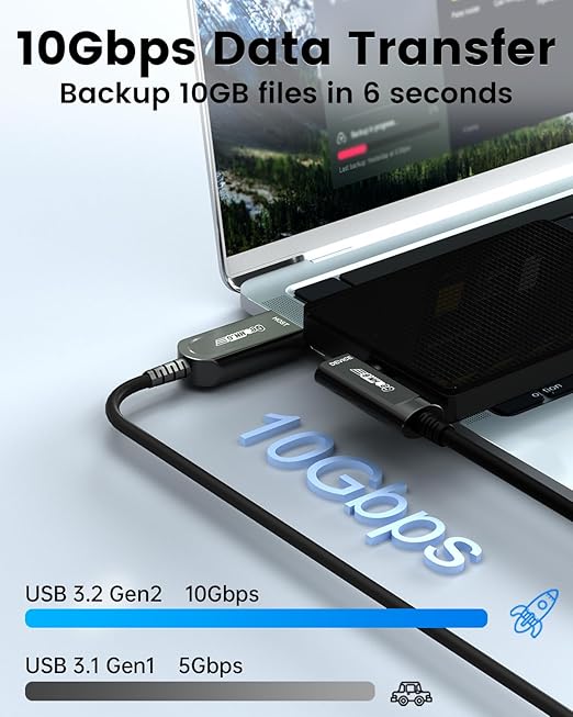 GeoHN.G USB A to USB C Fiber Optic Extension Cable 15M/50FT, Right Angle USB 3.2 10Gbps Long Distance Active Optical USB C Cable for VR/AR, Quest2, Webcam, Camera, Mini PC and More