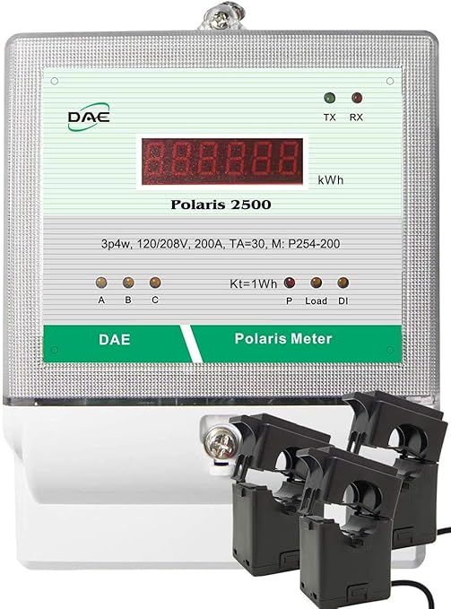 DAE P254-3000 KIT, UL 3000A kWh meter3 Phase 120-480V 50/60Hz RS485, 3 Split CTs (3", 5" Inner Dimension)