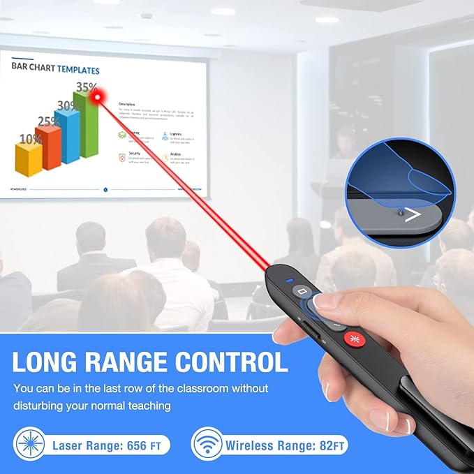 NinjajoyOX Presentation Clicker with Case, Wireless Presenter for PowerPoint Slide with Hyperlink & Volume Control, Presentation Remote Clicker for Mac/Computer/Laptop, Google Slide/PPT/Keynote