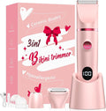 Crolanli Bikini Trimmer for Women, 3-in-1 Electric Razors for Women, IPX7 Waterproof Rechargeable Cordless Pubic Hair Shaver, with LED Display, for Ladies Bikini Pubic, Face, Underarms, Legs(Pink)