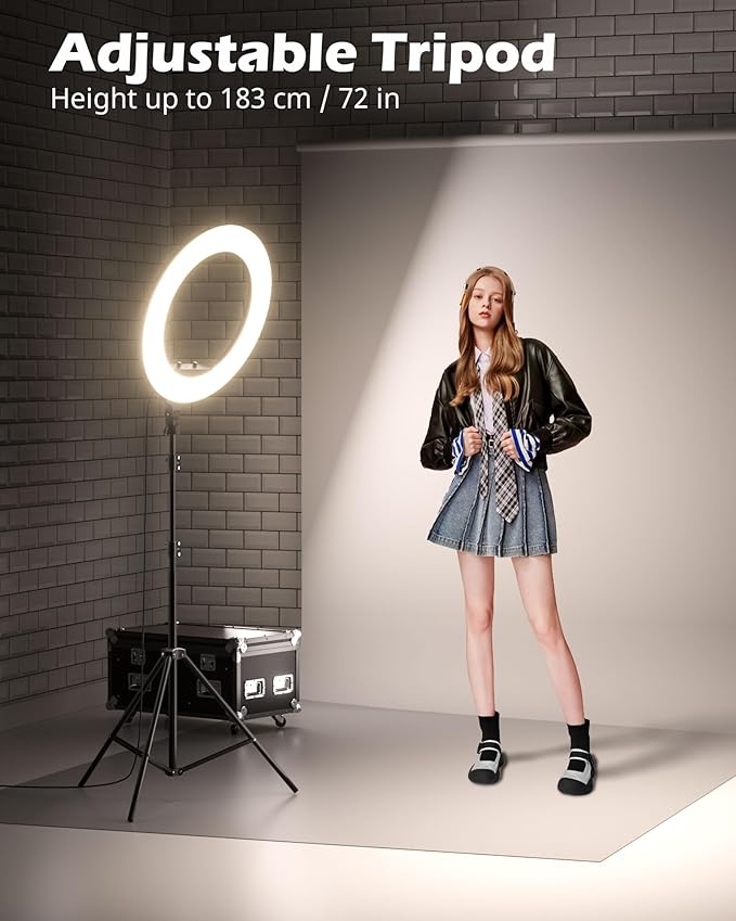 UBeesize 22'' Ring Light with 72'' Stand, 65W Large Ring Light with Phone Holder, Dimmable LED Light for Makeup Barber Stylist Tattoo YouTube TikTok Photography