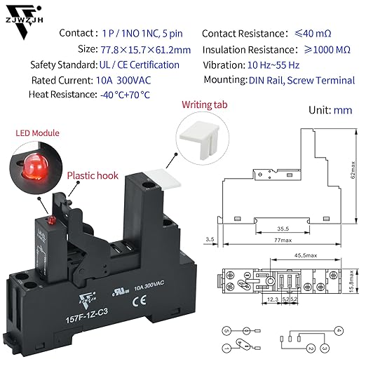 6 Pcs 24VAC Relay Electromagnetic Power Relay 12 Amp 5Pins SPDT 1NO 1NC with Test Button, Indicator Light Module and Socket Base