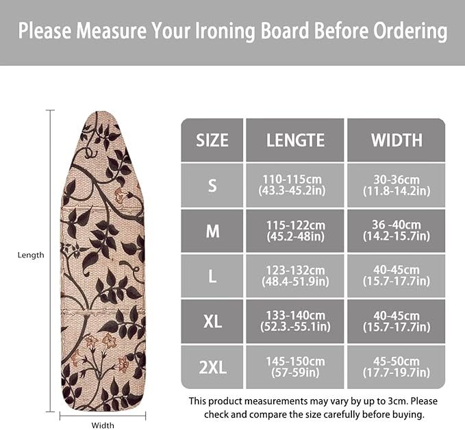 ZCFYGDX Ironing Board Cover with William Morris Prints, Washable Elastic Fabric, Heat-Resistant and Breathable, 3 Nylon Buckle Straps Fastening, Fits for Various Standard Sizes, 18x58 Inch