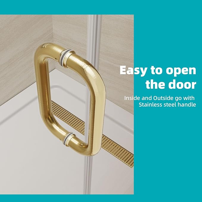 Pivot Swing Shower Door, Adjustable Width 58.9-60" W x 74" H Semi-Frameless Shower Glass Door with 5/16 in (8mm) Clear SGCC Tempered Glass with Nano Easy-Clean Coating (Brushed Gold)