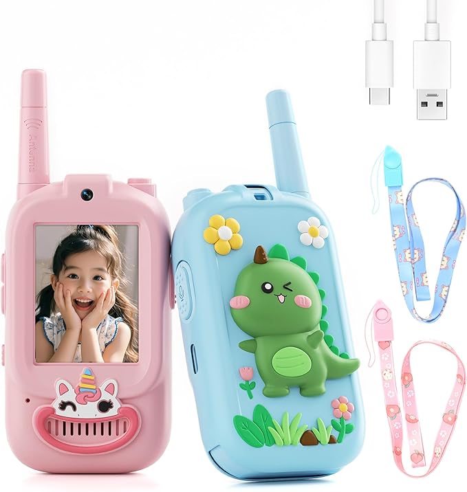 Video Walkie Talkies for Kids – Kids Walkie Talkies 2 Pack with Cute Silicone Cover, Voice Changer, 1000FT Range, Fun Indoor Outdoor Toys – Birthday for Boys and Girls Ages 3-10