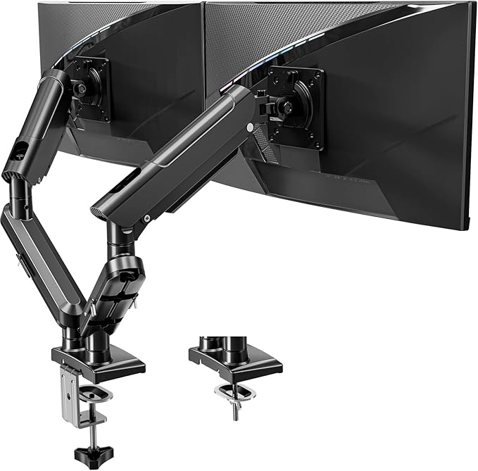 DreamAxis Dual Monitor Stand for 13-32 Inch Computer Screens, Dual Monitor Arms, Each Arm Holds 4.4-22lbs, Fully Adjustable Monitors Desk Mount with C-Clamp and Grommet Base, VESA 75x75/100x100mm