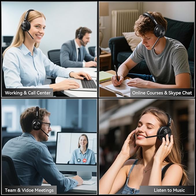 Wireless Headset with Mic, Wireless Work Headset with Mic Noise Cancelling & Mute Button (with Bluetooth V5.3, USB Dongle) for PC Computer Laptop Cell Phones Remote Work Home Office Call Center Zoom