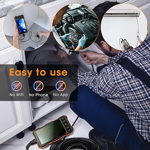 Epicmate Triple Lens Sewer Inspection Camera-Endoscope Camera with Light 50 ft, 5" IPS Sewer Snake Camera with Lights 1080P Industrial Borescope, IP67 Waterproof Plumbing Pipe Snake Camera(32G Card)