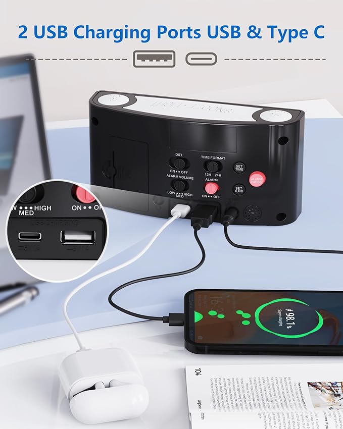 Mesqool Digital Alarm Clock for Bedroom, 7.5" Big Display, 7-Color Night Light,USB & Type C Charger, Dimmer,12/24 H,Plug-in Easy to Set Alarm Clock for Teens, Kids, Heavy Sleepers