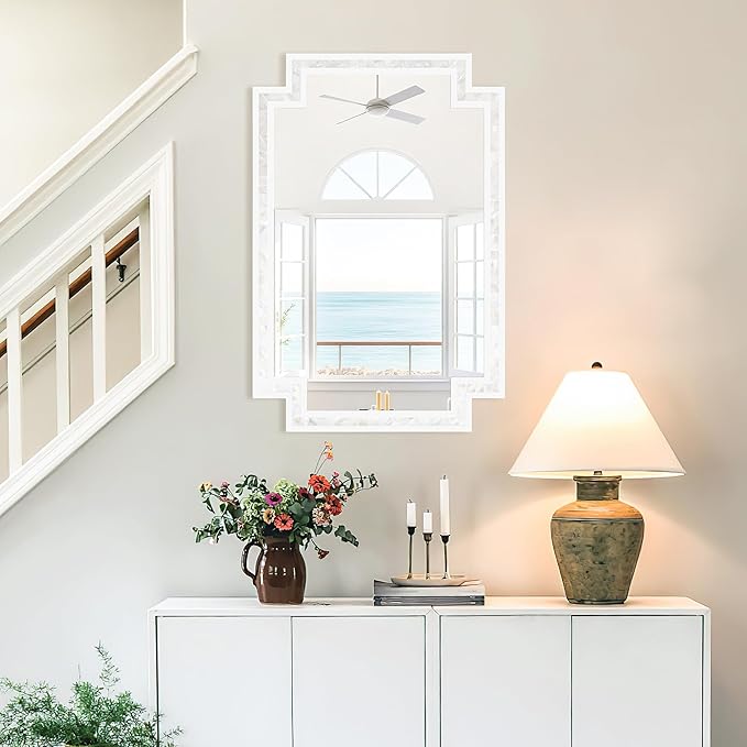 Tanmicoshomy 24 x 36 Inch Rectangle Mirrors for Wall, Natural Shell Framed Decorative Mosaic Mirror for Bathroom, Bedroom, Living Room or Entryway, Wall Mounted Horizontal or Vertical
