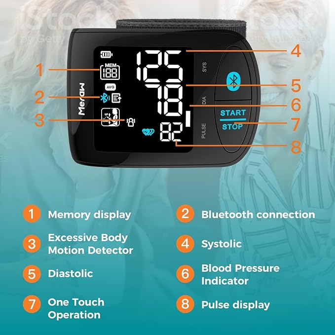 Meraw Blood Pressure Monitor Adult Cuff, Blood Pressure Cuff Monitor Wrist, Blood Pressure Machine Home Use 5.3-8.5" Irregular Heartbeat Monitoring APP Automatic Bluetooth High Accuracy Aspen Black