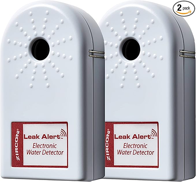 Zircon Leak Alert Water Leak Detector & Flood Sensor Alarm/Water Leak Sensor with Dual Leak Alarms 90Db Audio/Battery Powered (2 Pack) Batteries Not Included (72311) White
