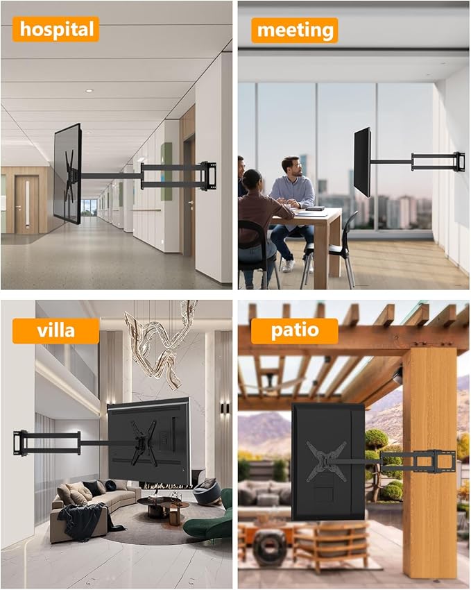 48'' Extension Extra Long Arm TV Wall Mount with Power Outlet, Rotating TV Wall Mount 180° Full Motion Heavy Duty for 26''-65'' Screens, VESA 400x400mm, Load 110 lbs, 16''Wood Stud/Concrete/Brick Wall