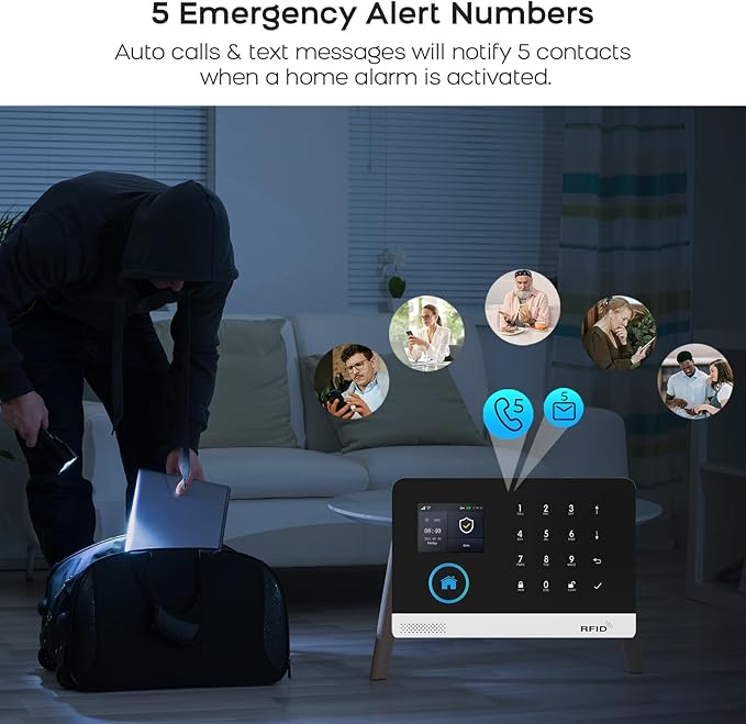 Alarm System for Home Security,Wireless Security System with WiFi+GSM/4G Phone App Control,Door/Window Sensors,SOS Button,Instant Alerts & Auto Alarm Dial,Compatible with Alexa NO Monthly Fees