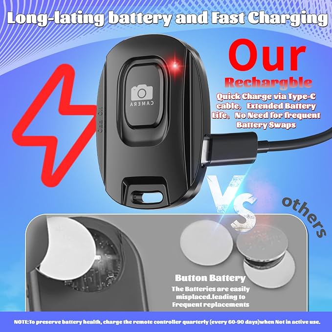 Bluetooth Camera Remote Shutter for iPhone and Android Smartphones, Rechargeable Wireless Phone Remote Control,Selfie Button for Photos and Videos, Charging Cable Included (2 Pack) Black&Pink