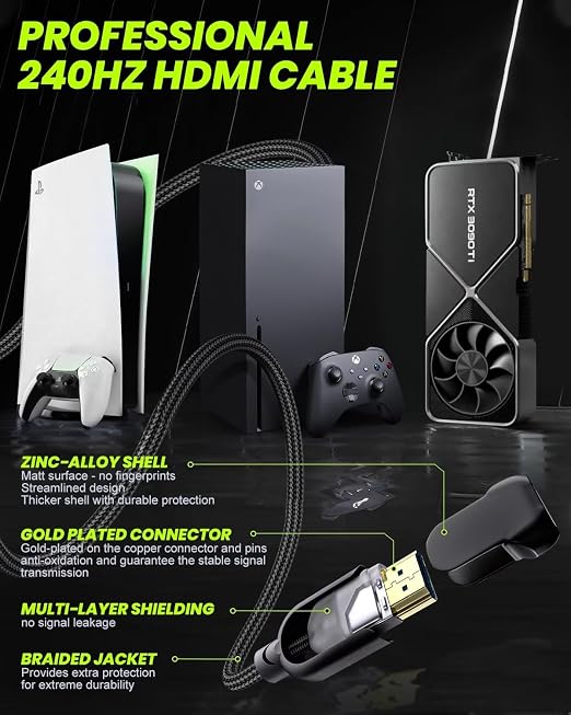 8K HDMI 2.1 Cable 10ft 48Gbps, Ultra High Speed HDMI Cable, 4K HD 120Hz 144Hz - Image 3