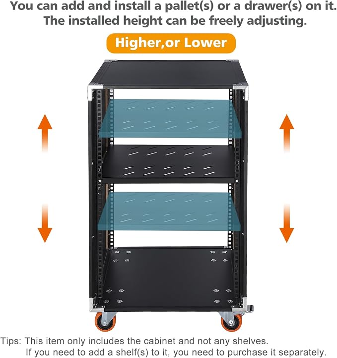 Movable AV Gear Rack 16U 19in Mobile Floor Standing Network Device Storage - Image 3