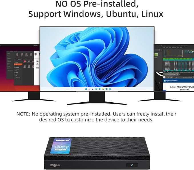 MeLE Mini PC Quieter 4C N100 NO OS Fanless Mini Computers, 16GB RAM, 512GB Storage, 2.4/5G Wi-Fi, Full-Functional USB-C, 4K Triple Display Desktop on Home, Office, Education, Astrophotography