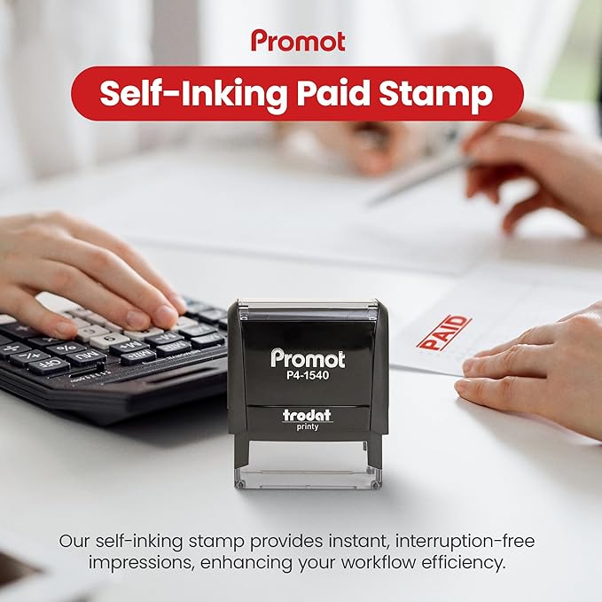 Promot Paid Stamp Self Inking - for Office, Accounts Payable Stamp - Rubber Stamps for Retail Use, Red Ink, Self Inking for Business Supplies, Paid Stamper