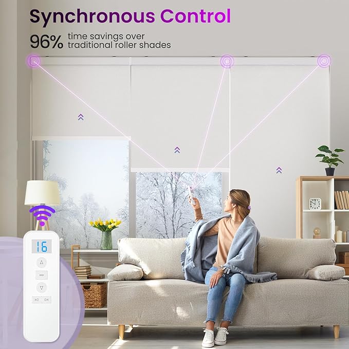 Astomi Motorized Smart Blinds for Windows, Automatic Roller Blackout Shades with Remote Control Compatible with Alexa Google Assistant Customized, Vinyl-Pure White