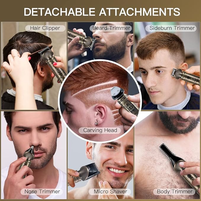 Scttomon Beard Trimmer Kit Professional Hair Clipper Zero Gapped T-Blade Electric Shaver Razor Nose Body Trimmer for Men Cordless Grooming Kit 7 in 1