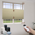 LEXEN Smart Top Down Bottom Up Honeycomb Shades WiFi Enabled Motorized Cellular Blinds Compatible with Alexa/Google Home Double Cellular Fabric Blackout Insulated Custom Sizes-Beige