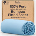 Bambaw 100% Viscose Derived from Bamboo Fitted Sheet Only, Cooling Fitted Sheet with Elastic Corner Straps, 15’’ Deep Pocket Full Size Fitted Sheets Only, Soft Full Bottom Sheets Only (Dream Blue)