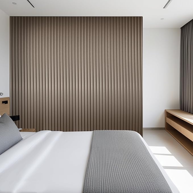 Art3dwallpanels Slat Wall Paneling, 104'' x 6.3'' Glossy Metal Finish WPC Soundproof 3D Wall Panels for Interior Wall Decor, 8 Pack Wavy Grain Panel Wall Slats, Brushed Brown