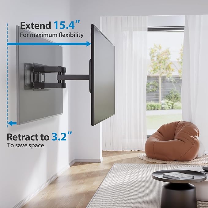 Pipishell Full-Motion TV Wall Mount for Most 37–84 Inch TVs up to 100 lbs, Wall Mount TV Bracket with Dual Articulating Arms, Extension, Swivel, Tilt, Fits 16" Wood Studs, 600 x 400mm Max VESA, PILF8