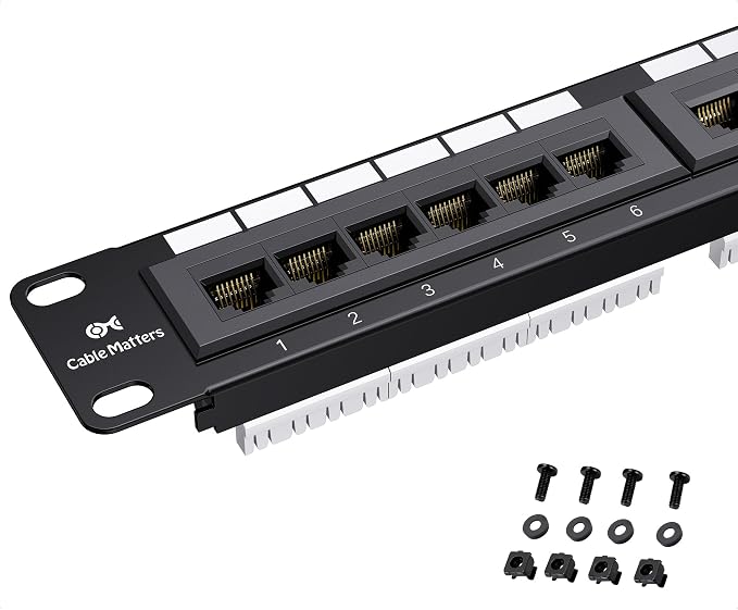 Cable Matters 24 Port Patch Panel Rackmount or Wall Mount 19-Inch, 1U Cat6 by CableMatters