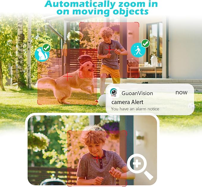 GUOANVISION Dual-Antenna Stable 5G WiFi Security Camera, 3X Zoom 2K Outdoor Indoor Camera for Baby/Pet, Home Security WiFi Camera with Color Night Vision, Two-Way Talk, IP66, SD/Cloud Storage (2-Pack)