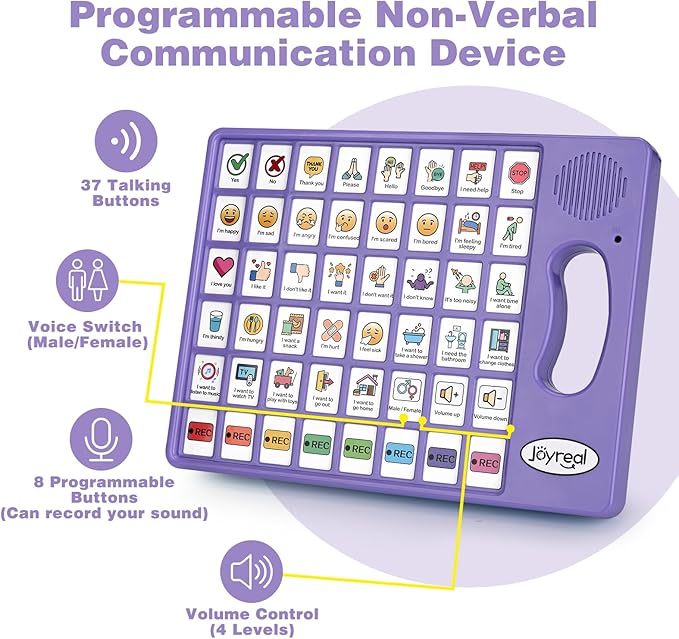 Joyreal AAC Device for Autism, Non Verbal Communication Tools for Speech Therapy & Stroke Rehab. Communication Tablet, Autism Talking Aids with 8 Programmable Buttons & Adjustable Volume (Purple)