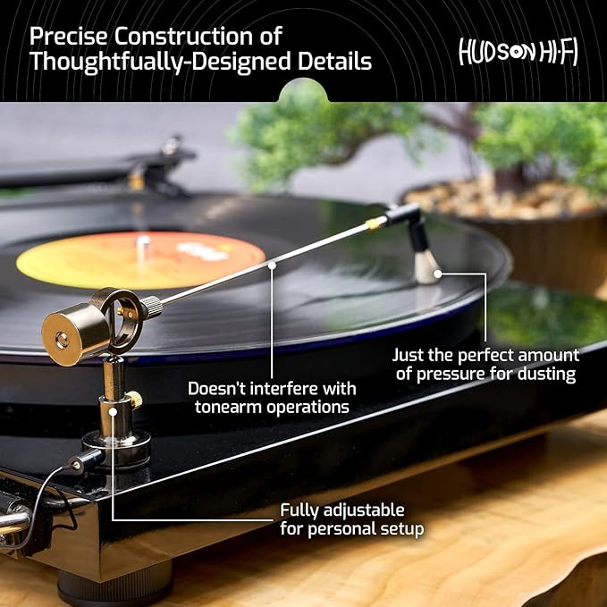 Hudson Hi-Fi Anti-Static Cleaning Arm - Adjustable, Universal Fit - Defy Damage, Perfect Playback - AutoMagically Cleans as LP Plays to Remove Dust & Static, End Needle Skipping, Popping