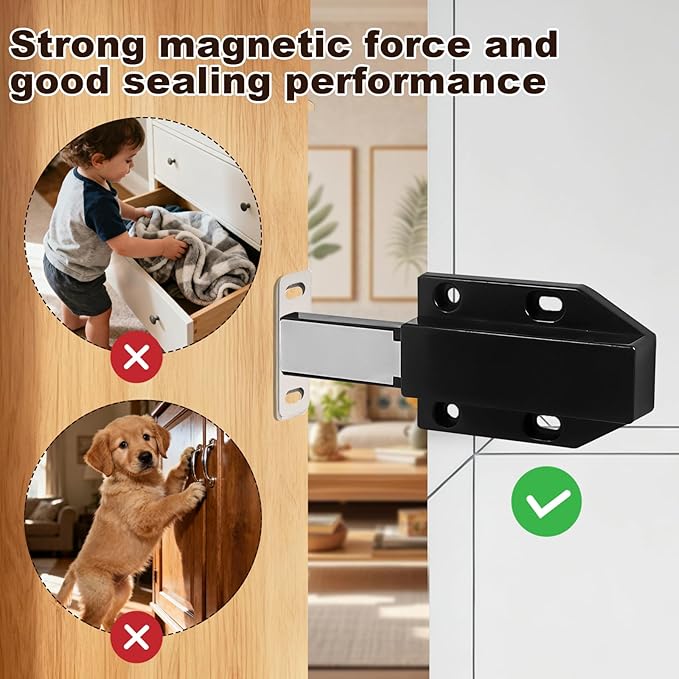 16 Pack Magnetic Push Latch,Heavy Duty Magnetic Touch Latch,for Push to Open Cabinet or Kitchen Drawer, Kitchen Door,on Strong Pop Out (Black - 2.7 inch, 16 Pack)