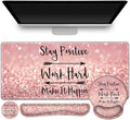 ToLuLu Desk Mat, XXL Large Mouse Pad Wrist Support Set，4 in1 Gaming Mousepad Desk Pad+ Ergonomic Mouse Pad with Wrist Rest + Keyboard Wrist Rest+Coaster for Women Home Office Table, Pink Stay Positive